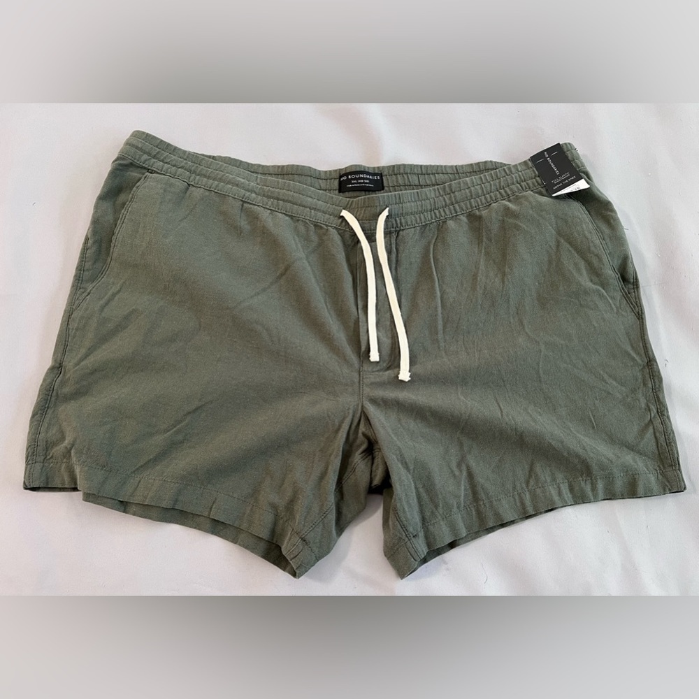 No Boundaries Green Casual Shorts Pull On Elastic Waist Flat‎ Front Size 3XL